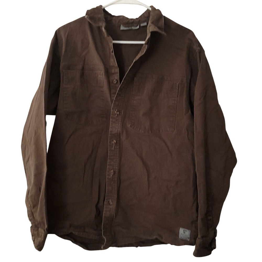 Rugged Elements Mens Large Brown Canvas‎ Workwear Button Down Shirt Long Sleeve